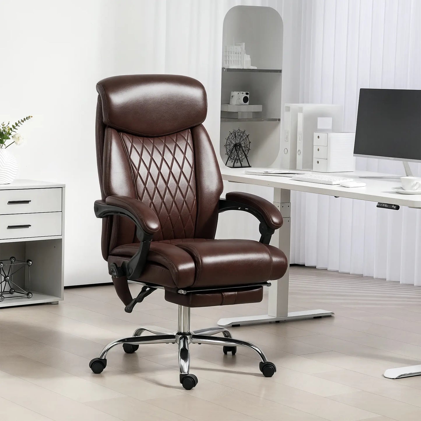 6 Point Massage Office Chair with Remote, Ergonomic Reclining Computer Desk Chair with Footrest, Side Pocket, Dark Brown Massage Chairs at Gallery Canada