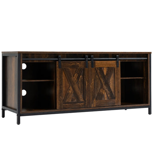 Industrial TV Stand for 60" TVs, Storage Console, 2 Sliding Barn Doors, Brown TV Stands Brown, Black at Gallery Canada