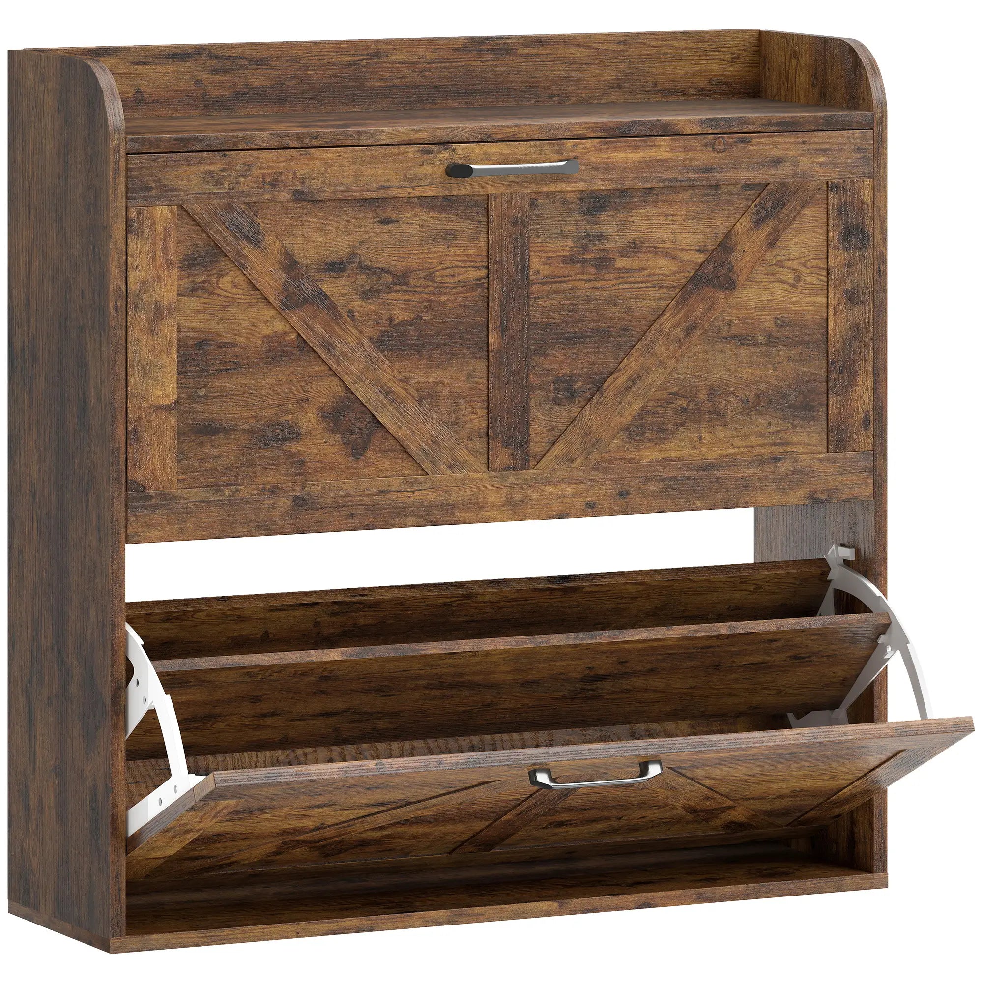 Narrow Shoe Storage Cabinet, Farmhouse Slim Shoe Cabinet with 2 Flip Drawers, Adjustable Shelves, Rustic Brown Shoe Storage Cabinets & Racks at Gallery Canada