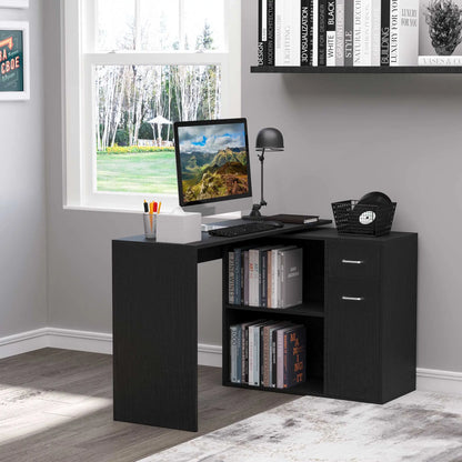180° Rotating Corner Desk, Storage Shelf Cabinet, Black Writing Desks at Gallery Canada