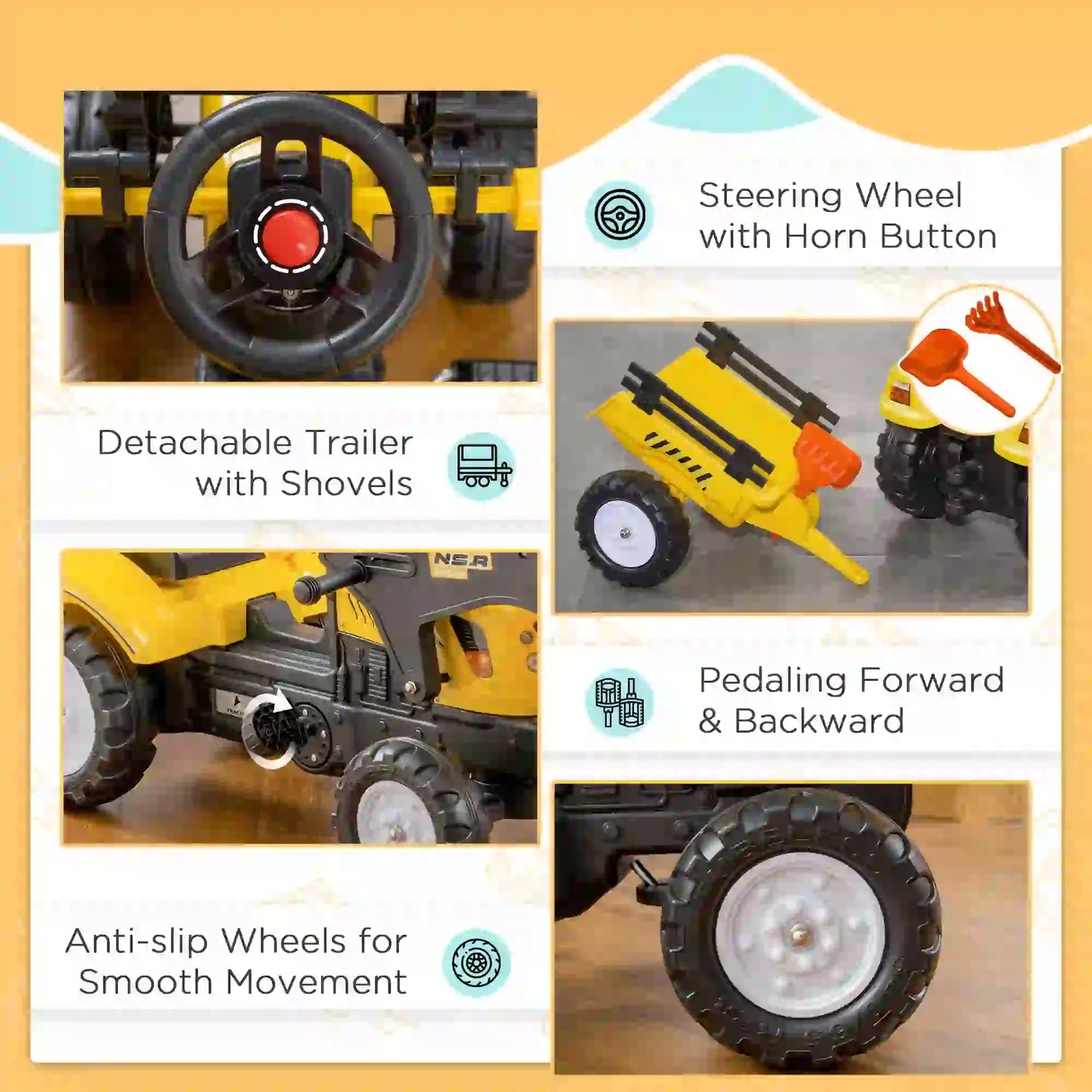 Front Loader Excavator Ride On Toy, 6 Wheels, Controllable Bucket, Yellow Toy Excavators at Gallery Canada