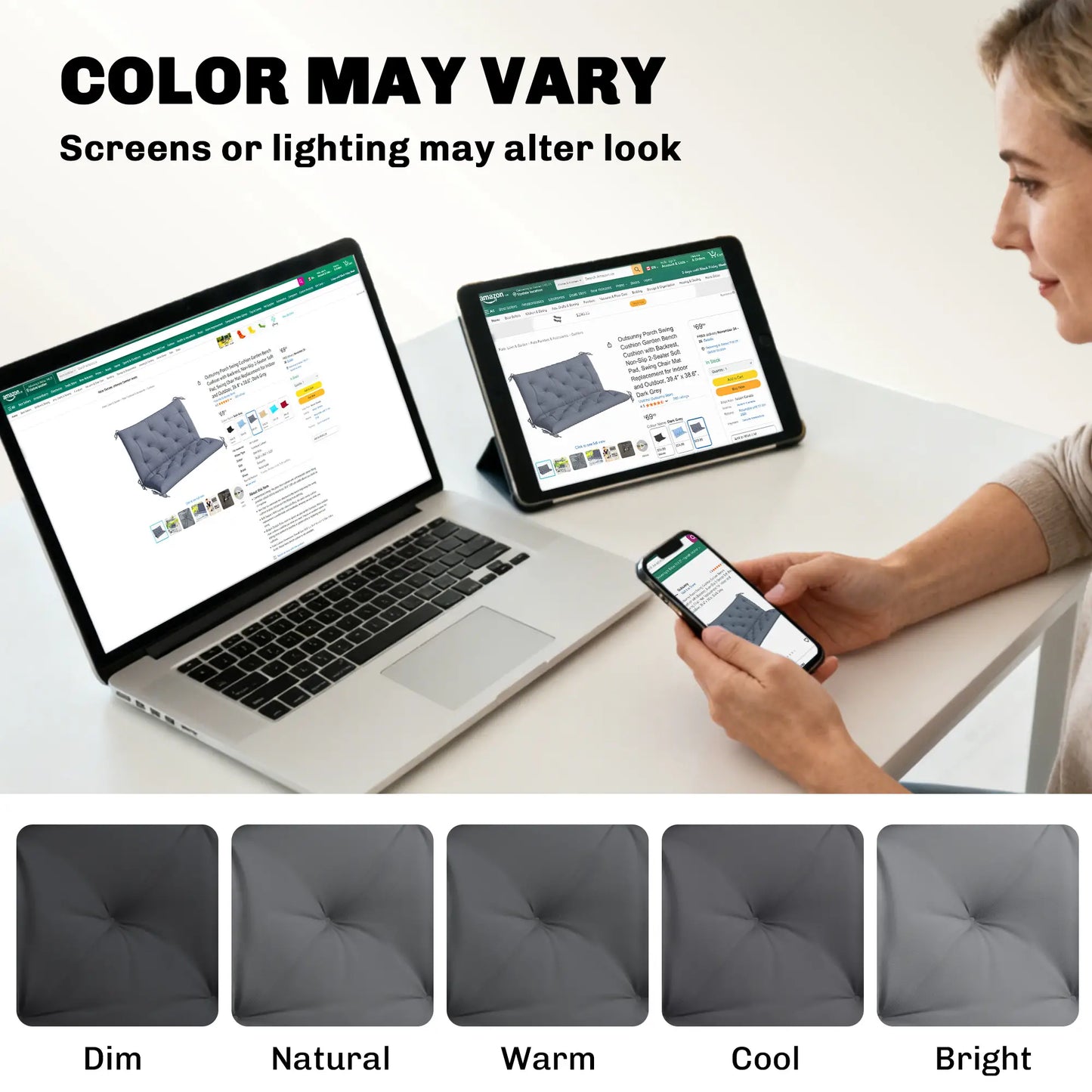 Porch Swing Cushion, Garden Bench Cushion with Backrest, Non-Slip, 39.4" x 38.6", Dark Grey Patio Chair Cushions at Gallery Canada