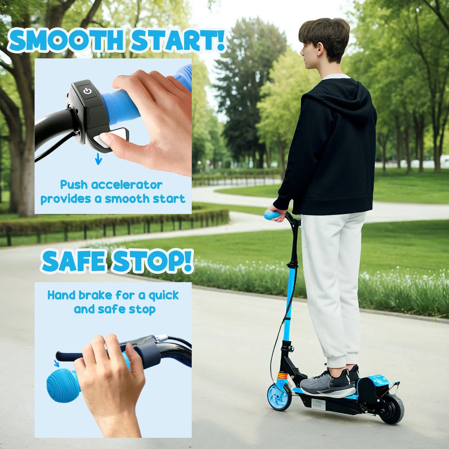 Foldable Electric Scooter for Kids, Seat, 2 Heights, 6km Range, 12km/h, Blue Scooters at Gallery Canada