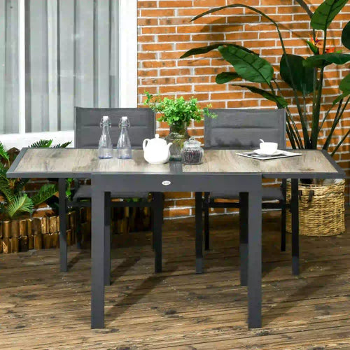Extendable Dining Table, Rectangular Outdoor Table, Aluminum Frame, Plastic Top, Beige