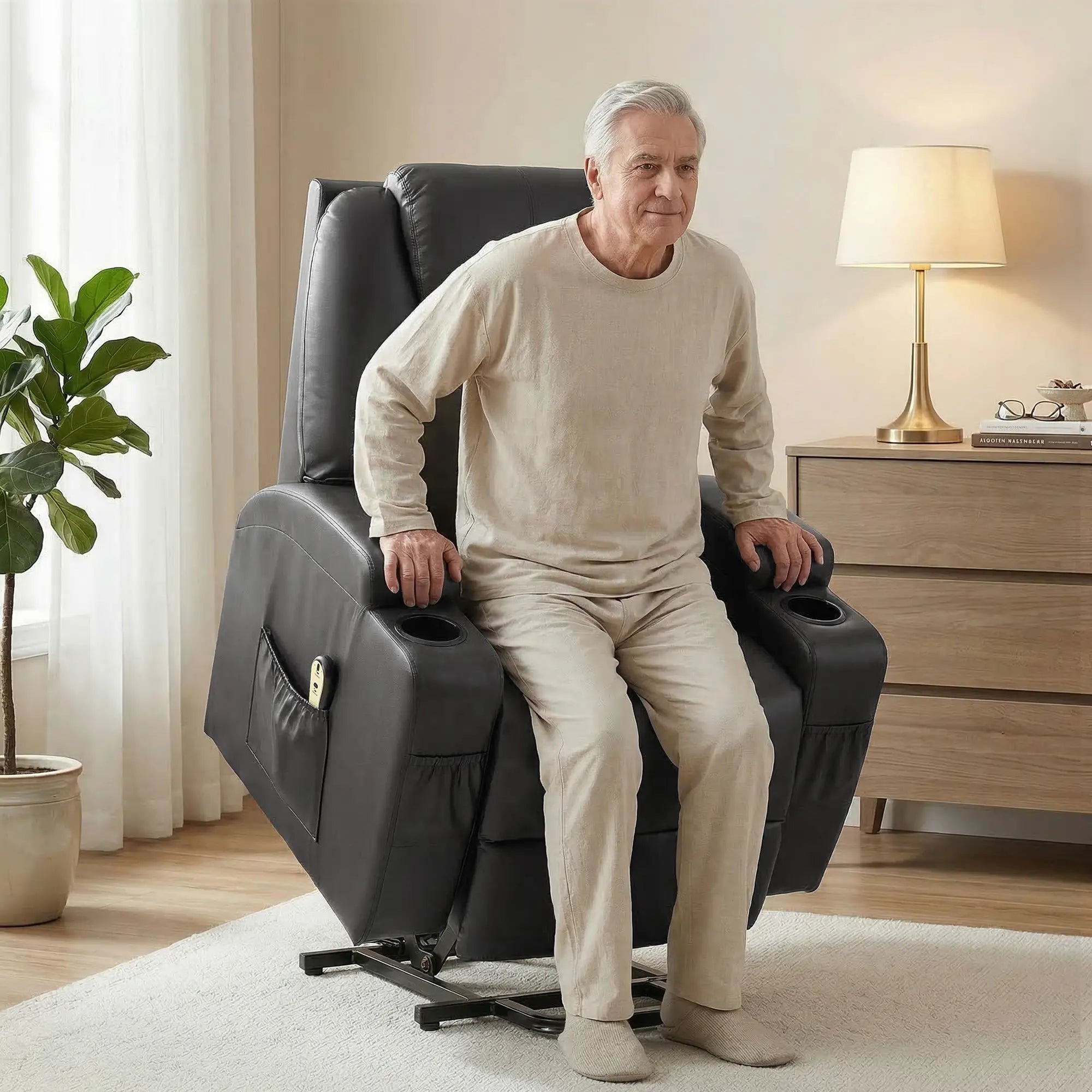 Power Lift Recliner Chair for Elderly, PU Leather, Black Electric Power Lift Chairs at Gallery Canada