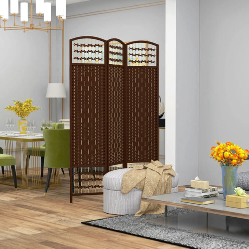 3 Panel Folding Room Divider, Portable Privacy Screen, Brown