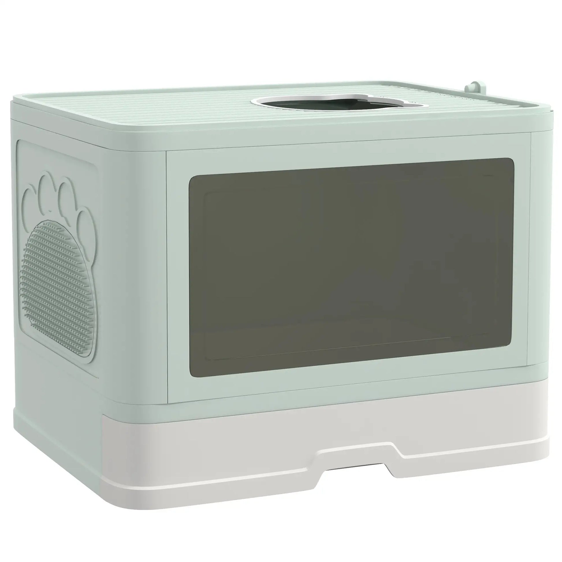 Cat Litter Box, Front Enter Top Exit, Pull Out Tray, Scoop, Green Cat Litter Box Enclosures Green, White at Gallery Canada