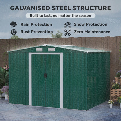 8.5' x 6.8' x 5.8' Garden Storage Shed, Double Sliding Door, 4 Vents, Green Sheds at Gallery Canada