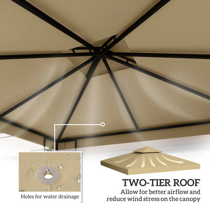 10' x 10' 2-Tier Canopy Cover, Outdoor Garden Gazebo, Beige Gazebos at Gallery Canada