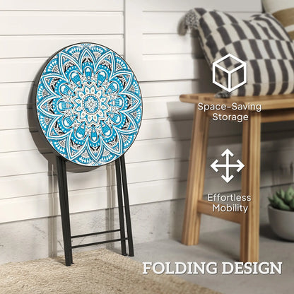Mosaic Outdoor Patio Side Table, 14" Round, Steel Frame, Blue Patio Side Tables at Gallery Canada