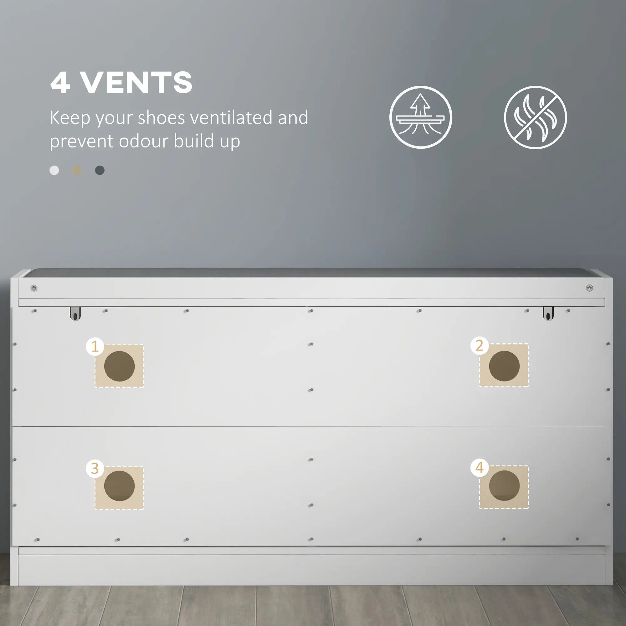 Shoe Storage with Seat, Upholstered Hallway Bench, Shoe Bench with 2 Flip Drawers and 4 Vents for 8 Pairs of Shoes Shoe Storage Cabinets & Racks at Gallery Canada