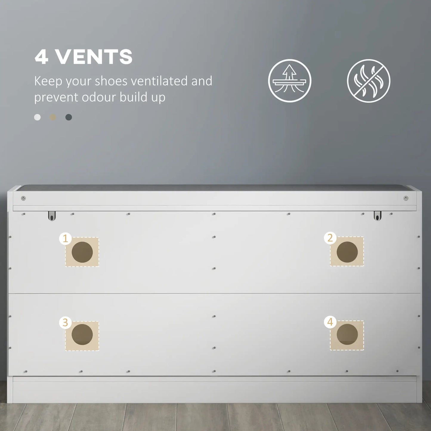 Shoe Storage with Seat, Upholstered Hallway Bench, Shoe Bench with 2 Flip Drawers and 4 Vents for 8 Pairs of Shoes Shoe Storage Cabinets & Racks at Gallery Canada