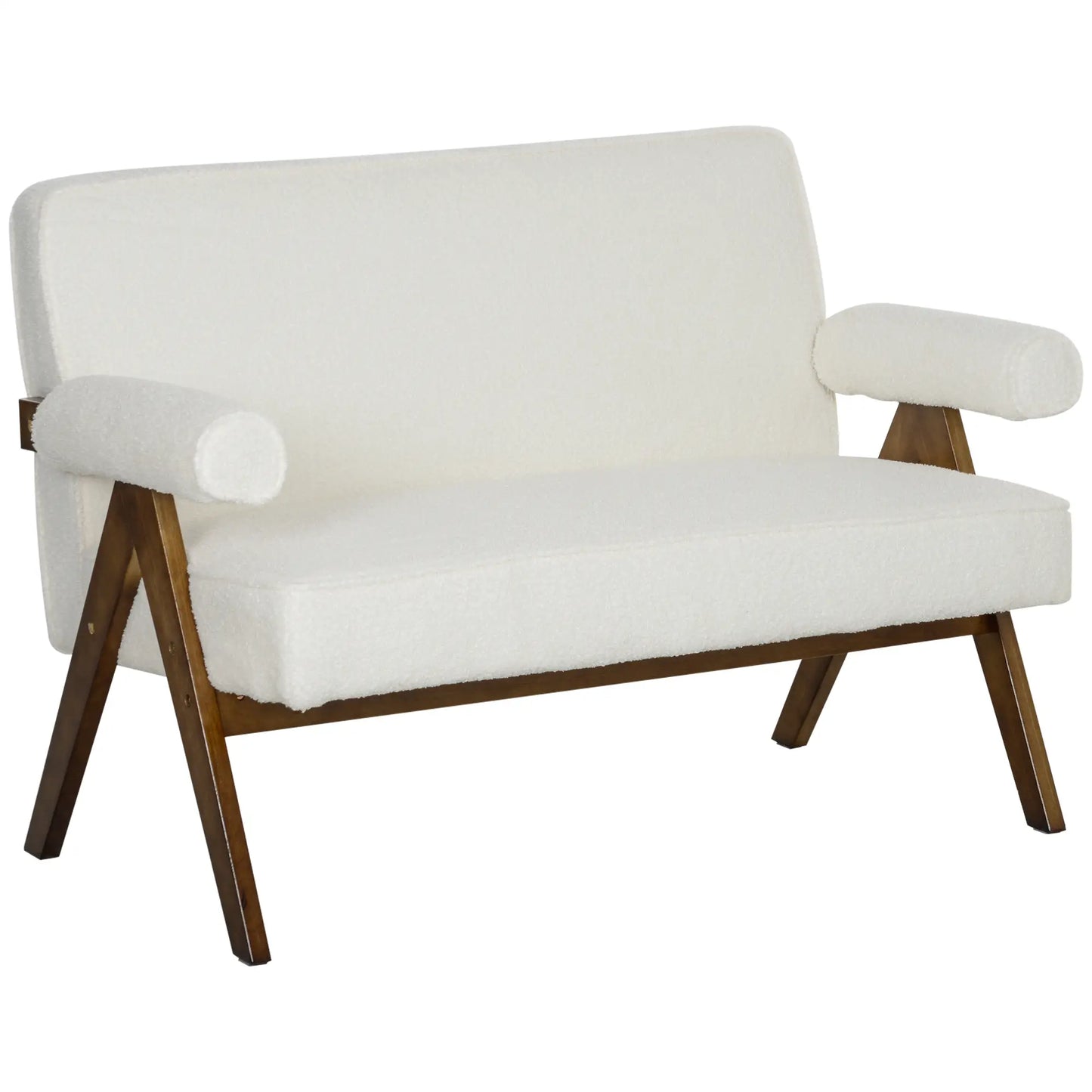 Boucle Fabric 2 Seater Sofa, Small Loveseat, Thick Padding, Wood Legs, Cream White 2-Seater Sofas at Gallery Canada