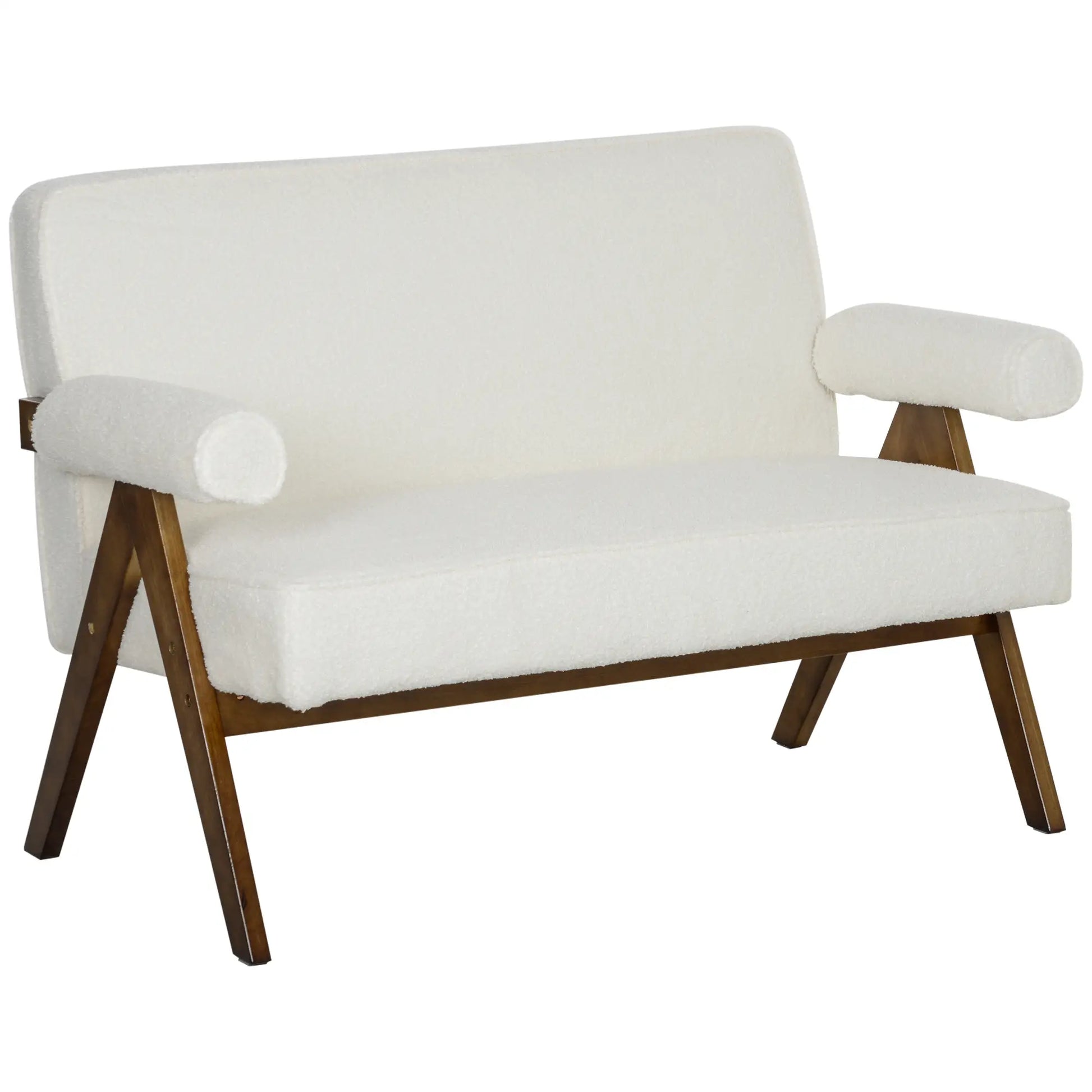Boucle Fabric 2 Seater Sofa, Small Loveseat, Thick Padding, Wood Legs, Cream White 2-Seater Sofas at Gallery Canada
