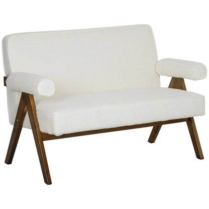 Boucle Fabric 2 Seater Sofa, Small Loveseat, Thick Padding, Wood Legs, Cream White 2-Seater Sofas at Gallery Canada