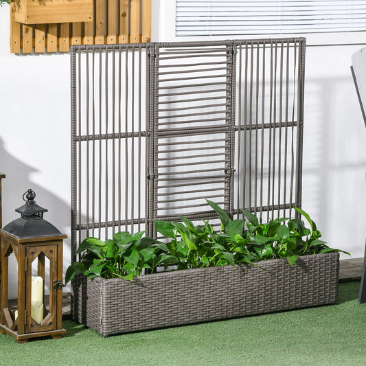 Raised Garden Bed with Lattice Trellis, Rattan Planter with Storage, Grey Raised Garden Beds Grey at Gallery Canada