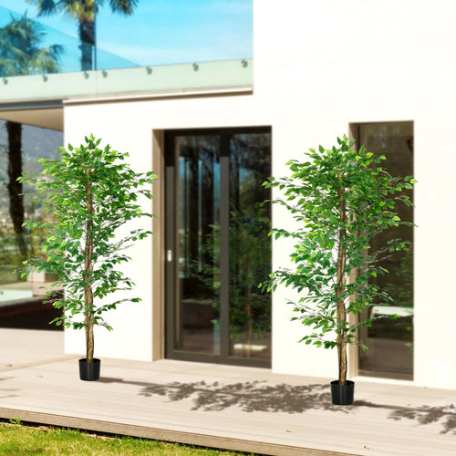 Set of 2 6ft Artificial Ficus Trees, Indoor Fake Plants with Pot