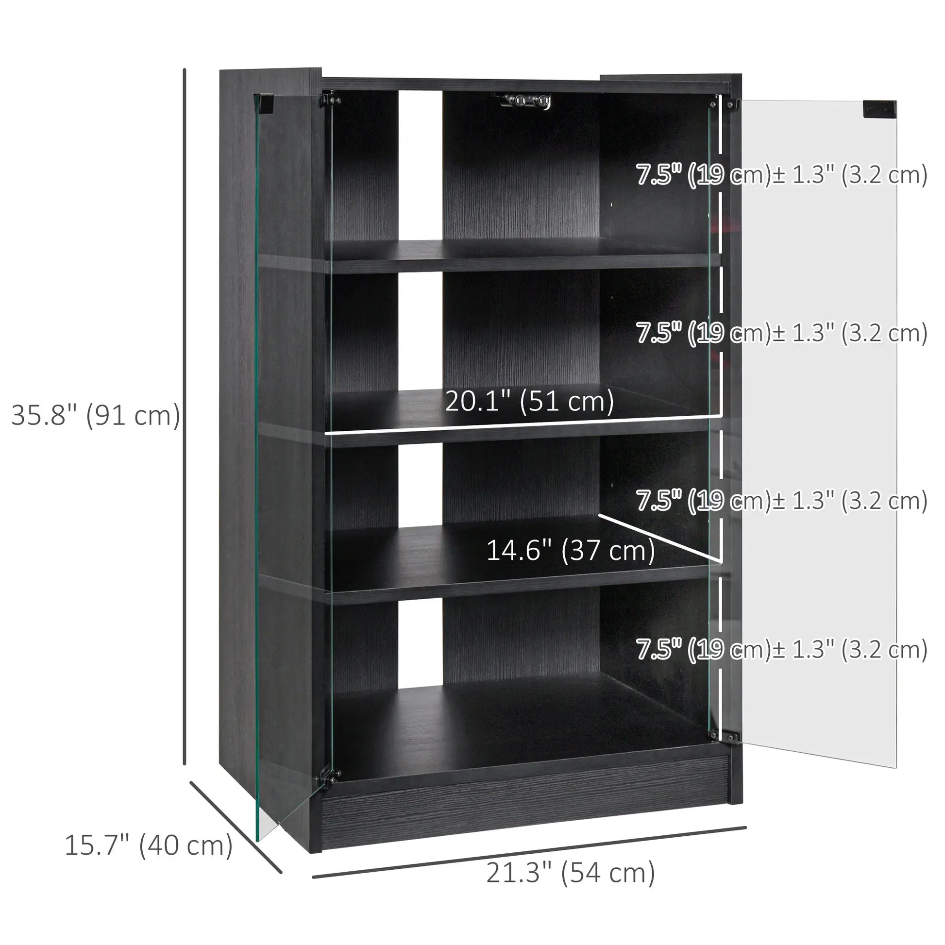 5-Tier AV Media Stand, Push Open Glass Doors, Adjustable Shelves, Distressed, Black Storage Cabinets at Gallery Canada