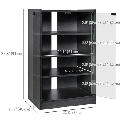 5-Tier AV Media Stand, Push Open Glass Doors, Adjustable Shelves, Distressed, Black Storage Cabinets at Gallery Canada