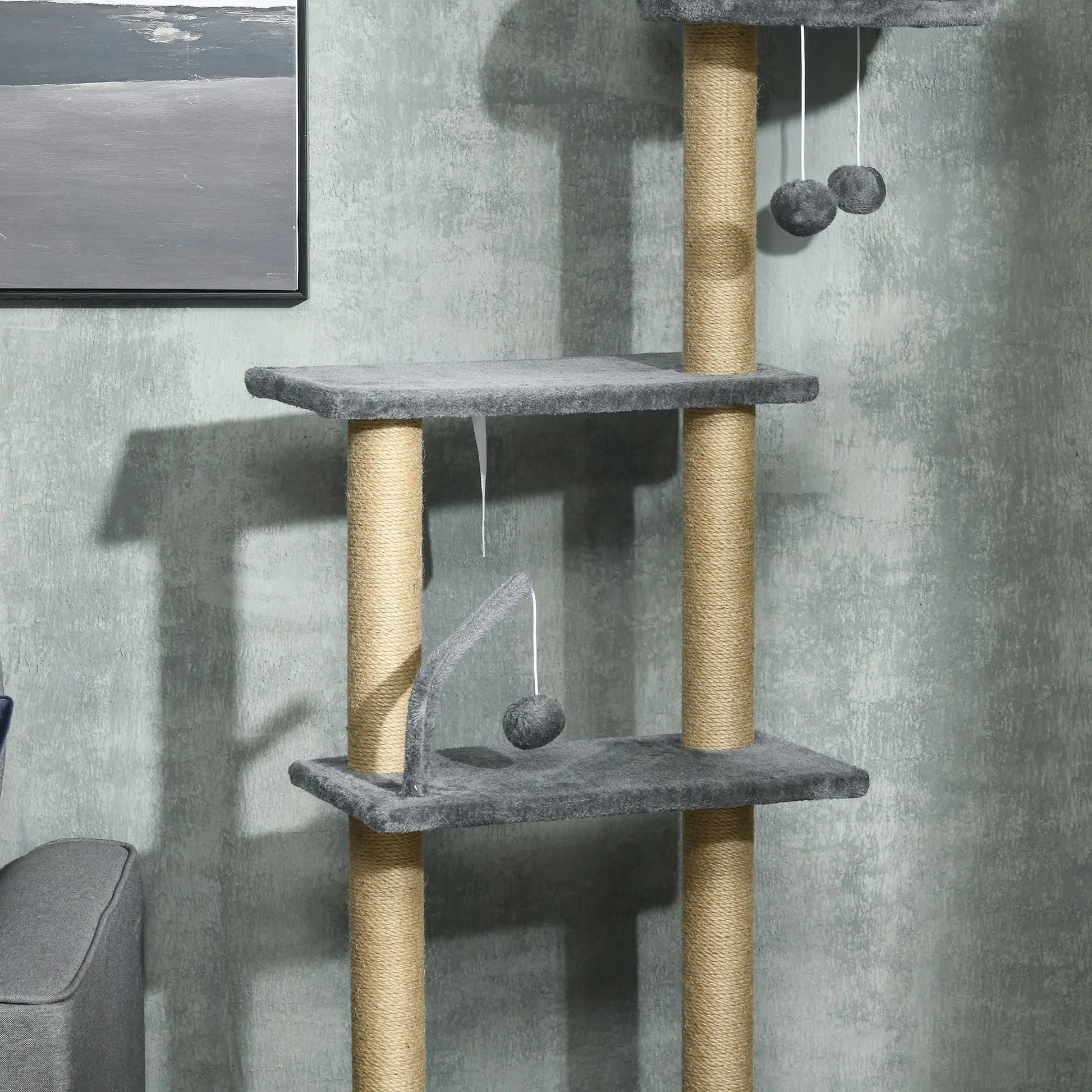 90.5" - 98.5" Cat Tree Tower, Scratching Post, Platforms, Bed, Hammock, Grey Floor to Ceiling Cat Trees at Gallery Canada