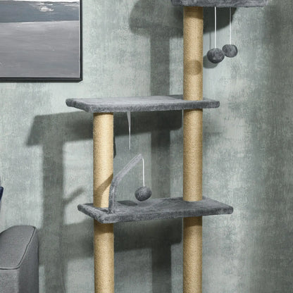 90.5" - 98.5" Cat Tree Tower, Scratching Post, Platforms, Bed, Hammock, Grey Floor to Ceiling Cat Trees at Gallery Canada