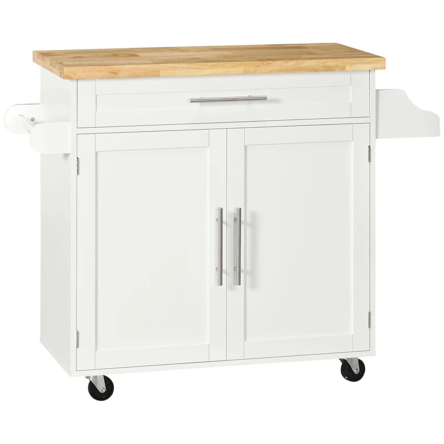 Kitchen Island with Storage, Adjustable Shelf, Drawer, Spice Rack, White Kitchen Islands & Kitchen Carts White, Natural at Gallery Canada
