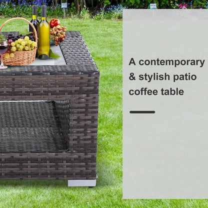 2-Tier Rattan Patio Coffee Table, PE Wicker, Tempered Glass Top, Storage Coffee Tables at Gallery Canada