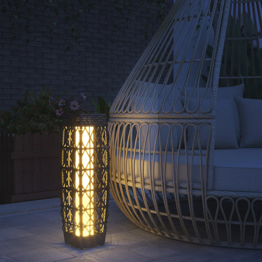 Solar LED Wicker Floor Lamp, IP44, Auto On/Off, Grey Solar Post Lamps Grey at Gallery Canada