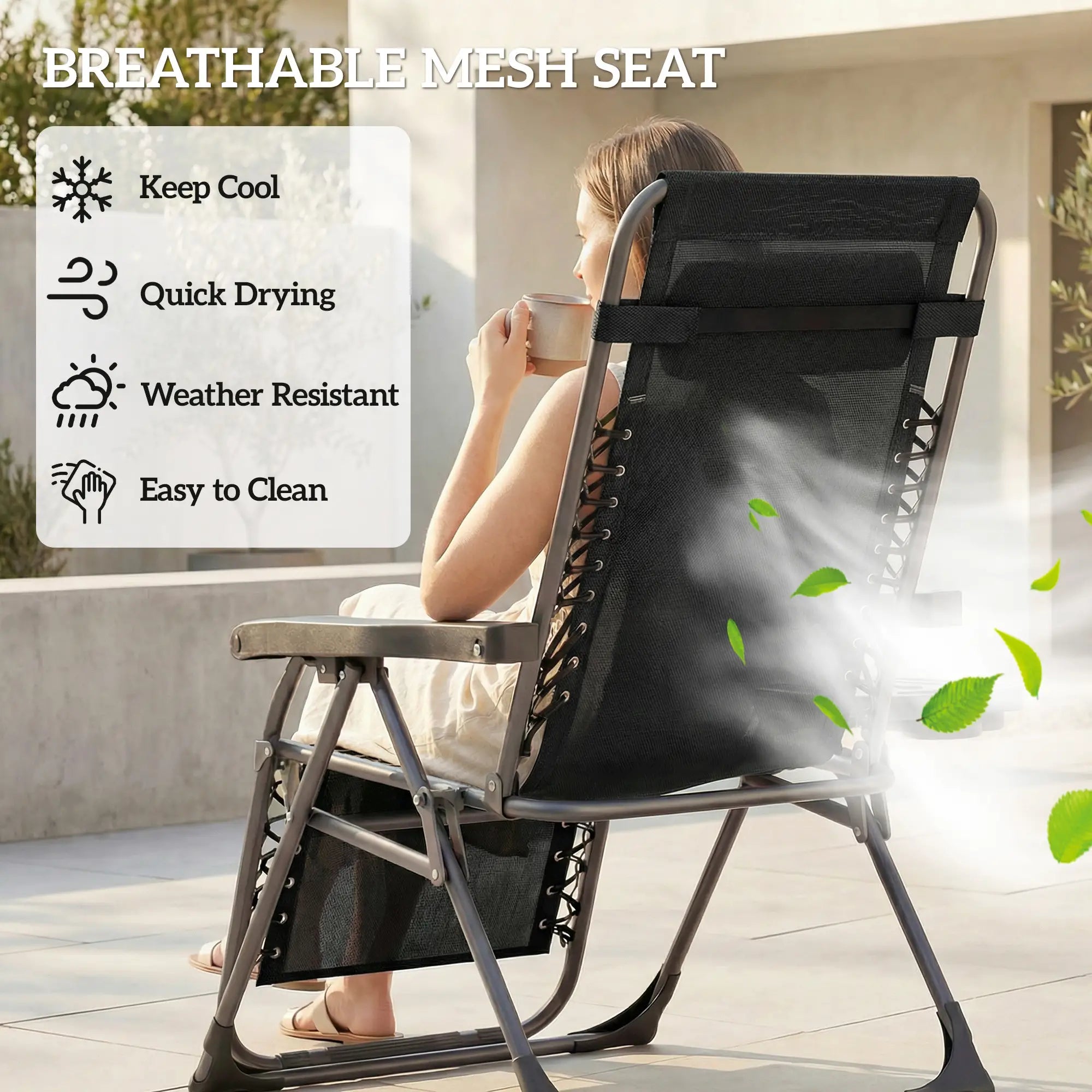 Zero Gravity Chair Set Of 2, Folding Reclining Outdoor Lounge Chair, Black Lounger Chairs at Gallery Canada