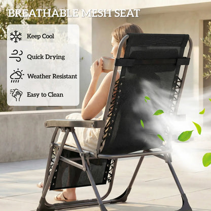 Zero Gravity Chair Set Of 2, Folding Reclining Outdoor Lounge Chair, Black Lounger Chairs at Gallery Canada