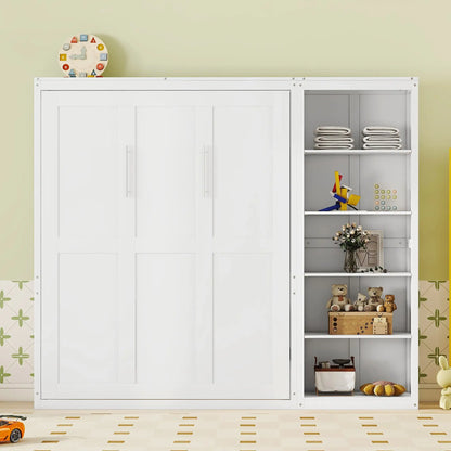 Murphy Bed with Shelves, Dual Piston Mechanism, 94" L x 16" W x 88.5" H, White Bed Frames at Gallery Canada