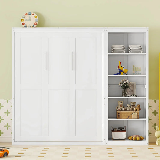 Murphy Bed with Shelves, Dual Piston Mechanism, 94" L x 16" W x 88.5" H, White Bed Frames White at Gallery Canada