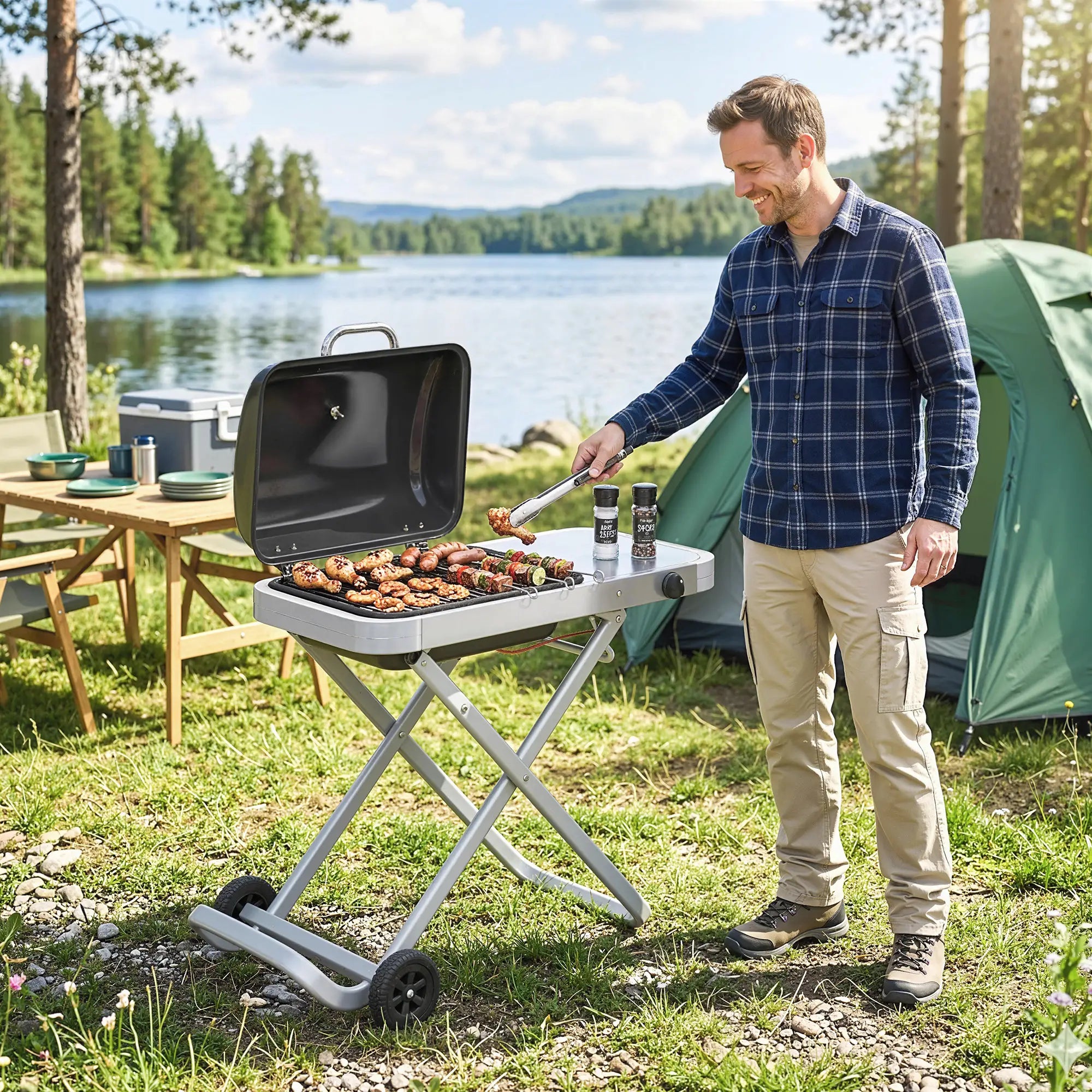Portable Propane BBQ Grill, Foldable Cart, 9500 BTU, Black Propane Gas Grills at Gallery Canada