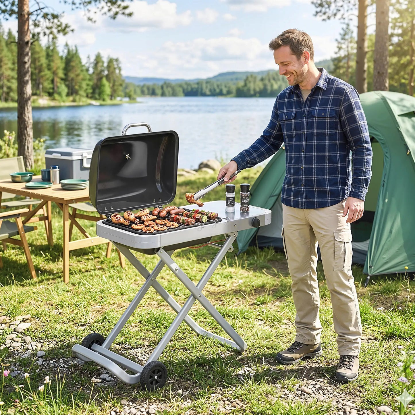 Portable Propane BBQ Grill, Foldable Cart, 9500 BTU, Black Propane Gas Grills at Gallery Canada