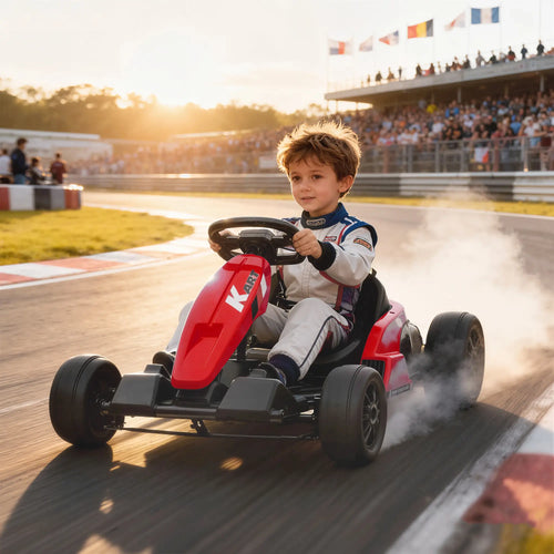 24V Electric Go Kart, Dual 150W Motors, Adjustable Seat, 11.2MPH, Red
