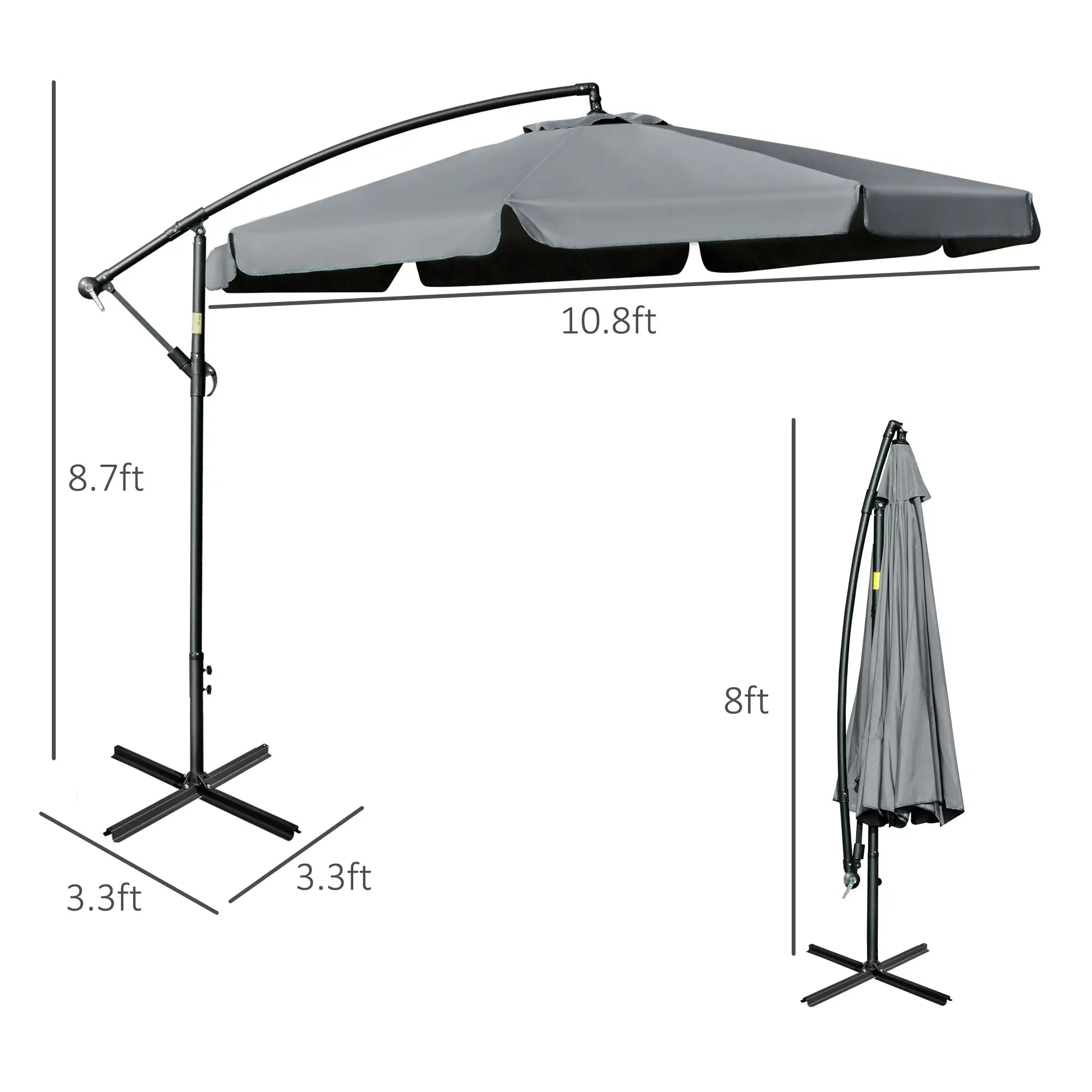11FT Offset Hanging Patio Umbrella, Easy Tilt, Cross Base, 8 Ribs, Dark Grey Cantilever Umbrellas at Gallery Canada