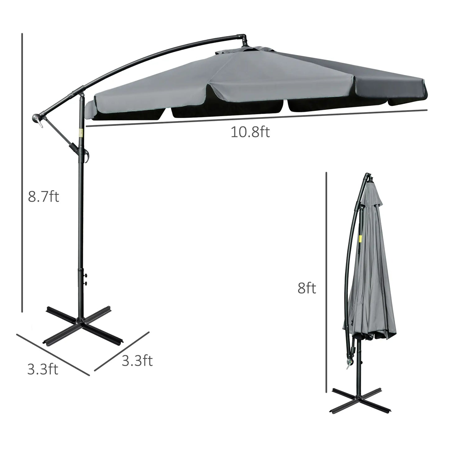 11FT Offset Hanging Patio Umbrella, Easy Tilt, Cross Base, 8 Ribs, Dark Grey Cantilever Umbrellas at Gallery Canada