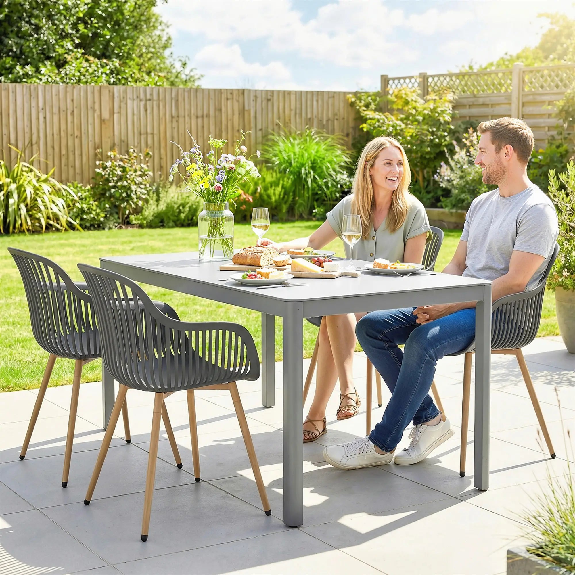 Outdoor Dining Chairs Set of 4, Patio Chairs, Slotted Backrest, Grey Patio Chairs at Gallery Canada