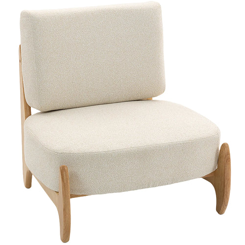 Accent Chair, Rubber Wood Frame, Wide Seat, Modern Chenille, Thick Cushion, Cream White