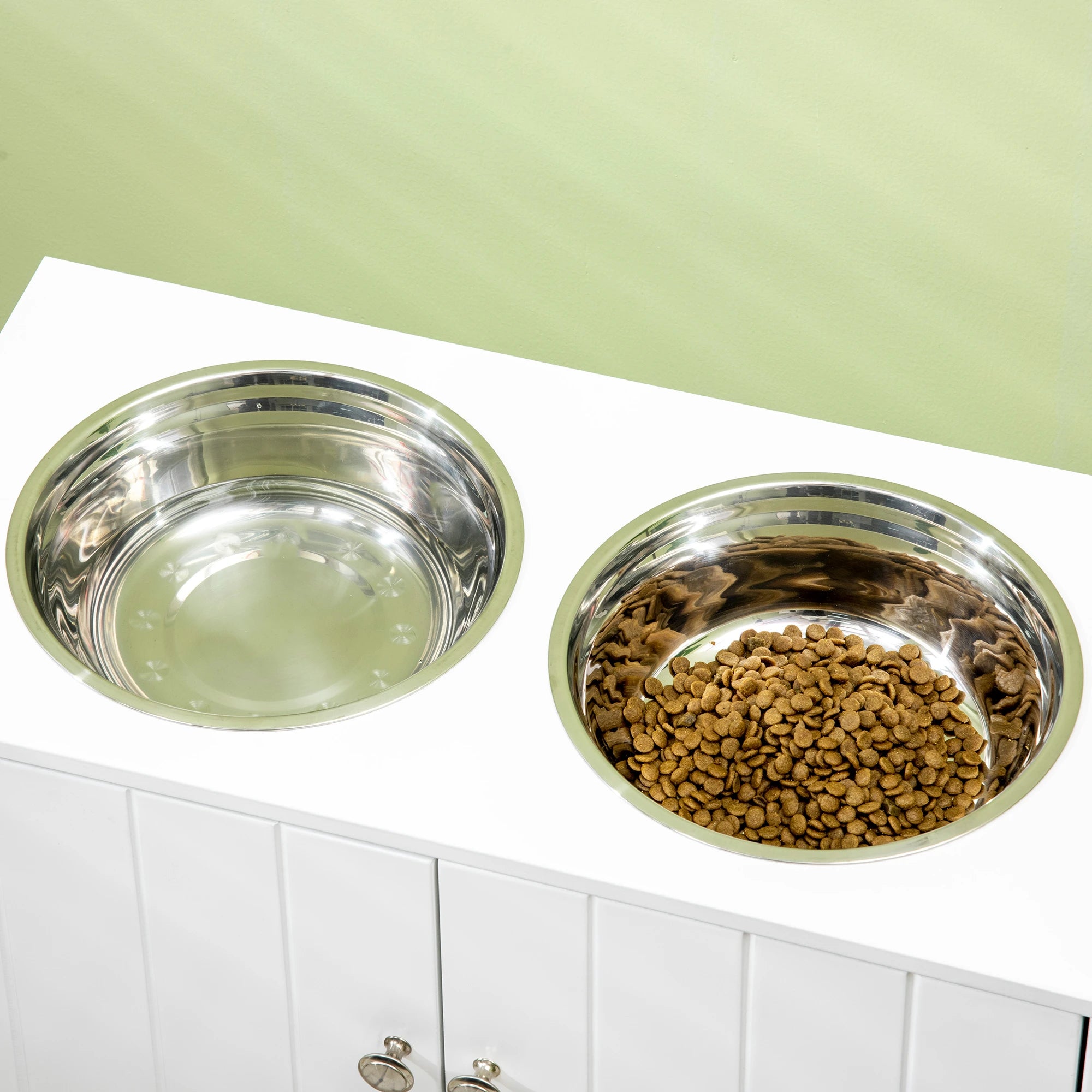 Elevated Dog Bowls, Large Pet Feeding Station with Stand, Storage, 2 Stainless Steel Bowls, 23.6