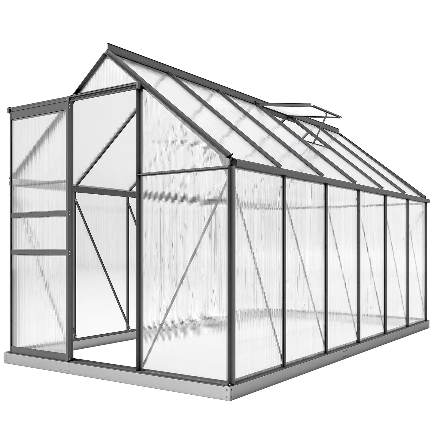 6' x 12' x 6.5' Polycarbonate Greenhouse, Walk-in, Adjustable Roof Vent, Sliding Door, Charcoal Grey Walk In Greenhouses at Gallery Canada