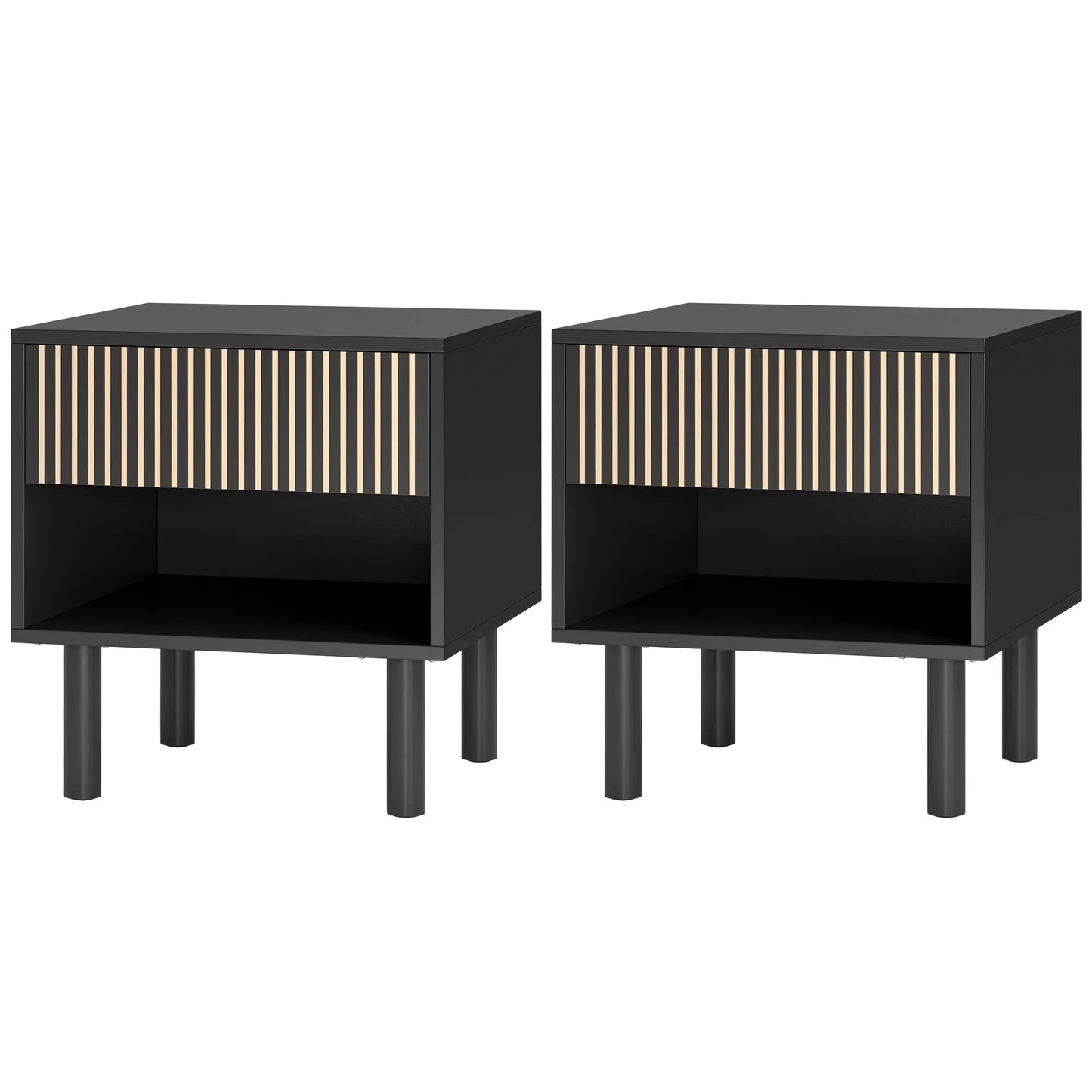 Modern Bedside Table with Drawer and Open Shelf, Sofa Side Table for Bedroom Living Room, Set of 2, Black Bedside Tables Black at Gallery Canada