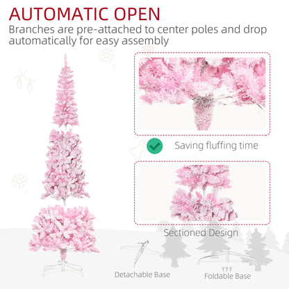 7.5 Foot Prelit Snow Flocked Christmas Tree, 700 Pine Branches, Warm White LED, White, Pink Pre Lit Christmas Trees at Gallery Canada