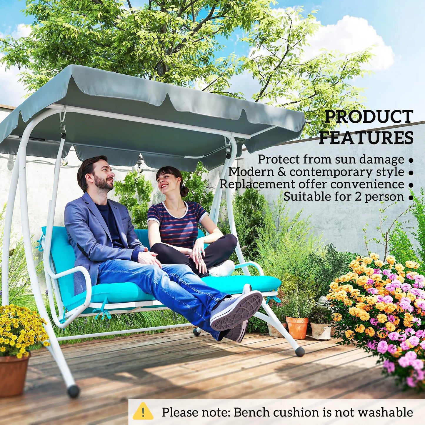 2 Seater Garden Bench Cushion, Thick Outdoor Non-Slip, 47" x 43" x 5", Turquoise Patio Chair Cushions at Gallery Canada