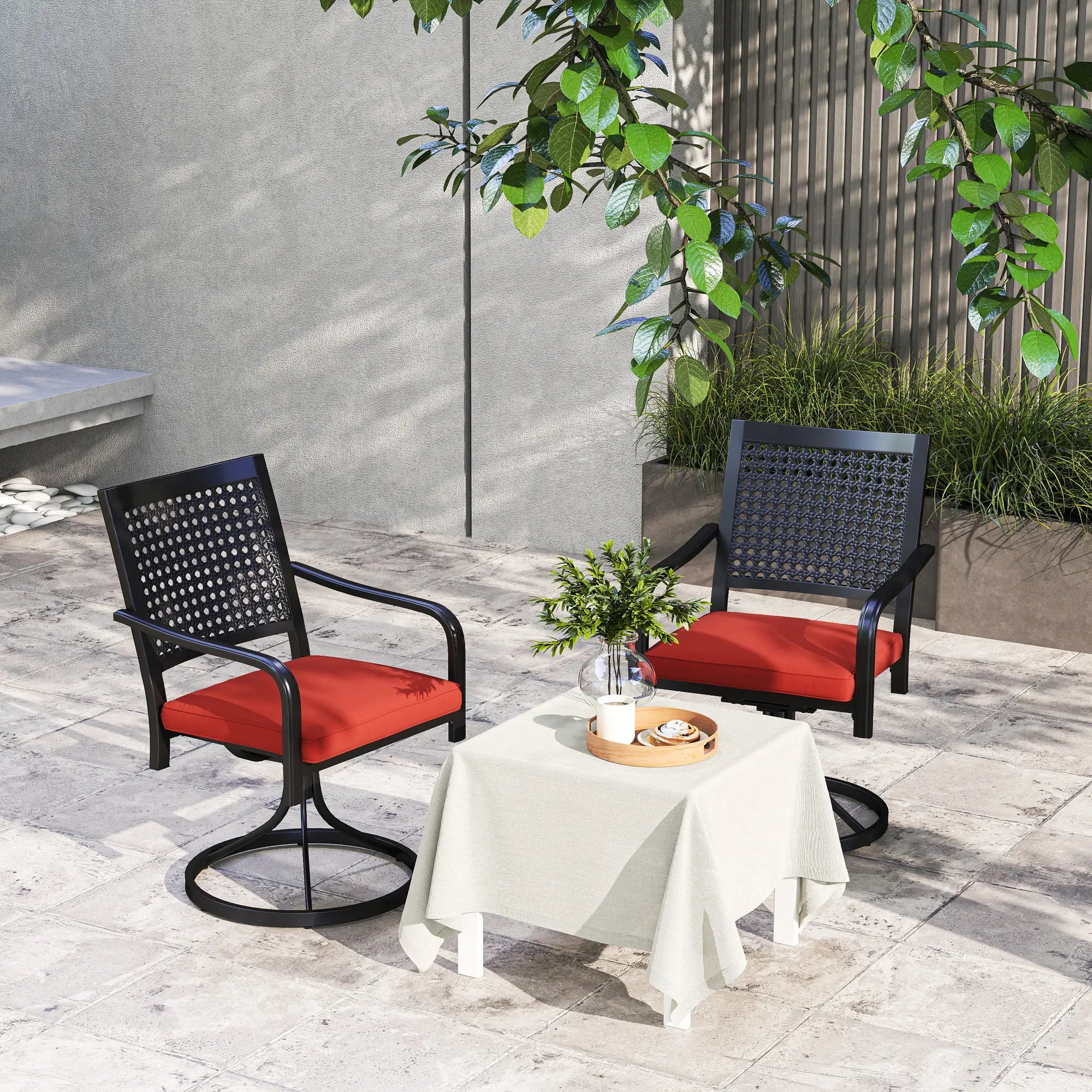 Patio Swivel Chair with Cushion, Outdoor Rocker, Curved Armrests, Red Bistro Sets at Gallery Canada