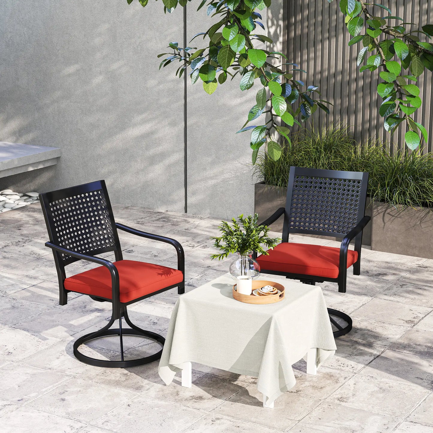 Patio Swivel Chair with Cushion, Outdoor Rocker, Curved Armrests, Red Bistro Sets at Gallery Canada