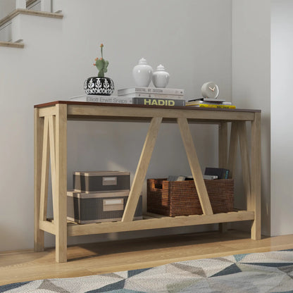 Farmhouse Console Table with Storage Shelf, Rustic Sofa Table, Oak Console Tables at Gallery Canada