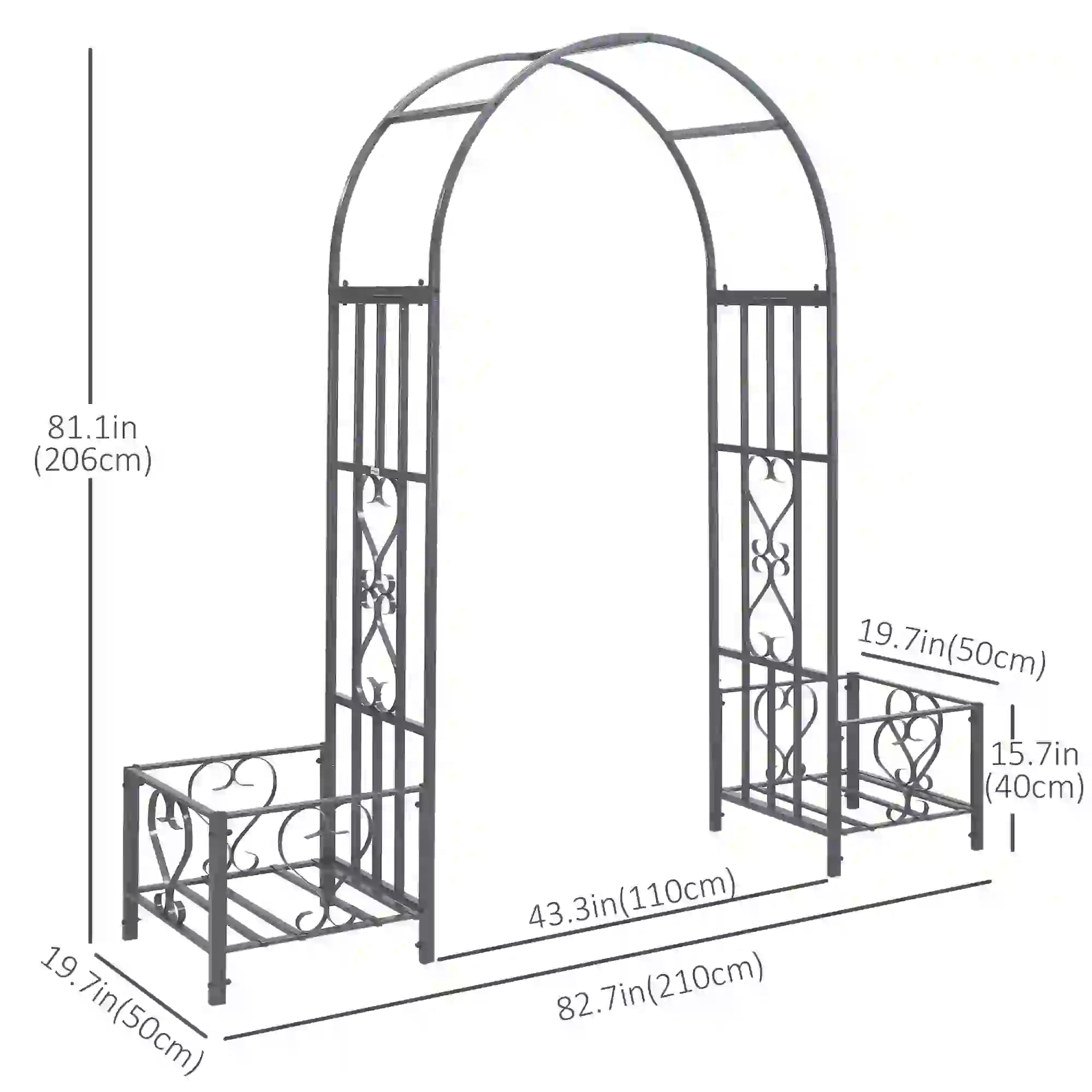 7FT Metal Garden Arch with 2 Planter Boxes, Outdoor Walkway Arbor, Dark Grey Garden Arches at Gallery Canada
