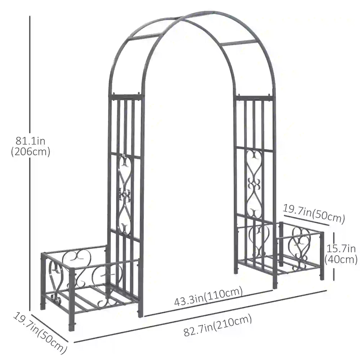 7FT Metal Garden Arch with 2 Planter Boxes, Outdoor Walkway Arbor, Dark Grey Garden Arches at Gallery Canada