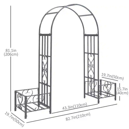 7FT Metal Garden Arch with 2 Planter Boxes, Outdoor Walkway Arbor, Dark Grey Garden Arches at Gallery Canada